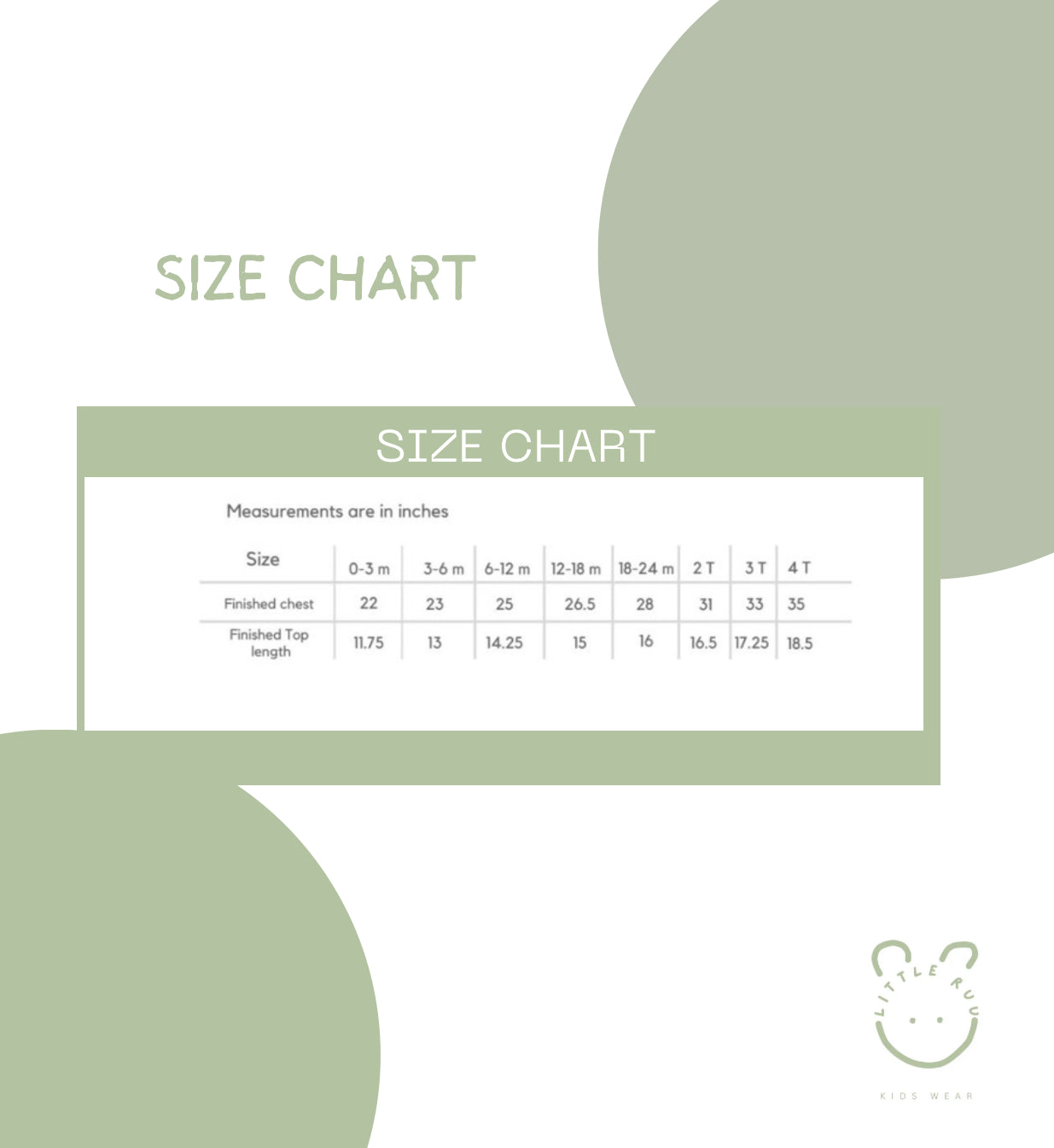 Little Ruu Kids Wear Sizing Chat